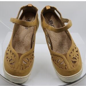 JBU Jambu Mary Jane Shoes Womens 9W Tan Floral Laser Cut Comfort Flats All-Terra